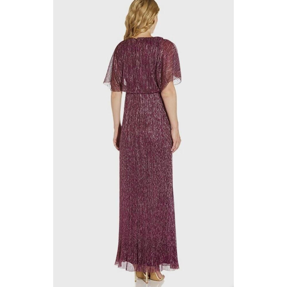 B27 Adrianna Papell Metallic Blouson Long Maxi Gown Womens 10 Burgundy Hoco - Picture 2 of 11